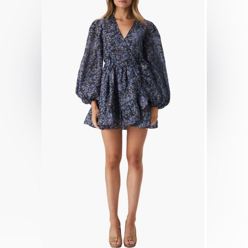 BARDOT Kiera Floral Long Sleeve Wrap Minidress, XS